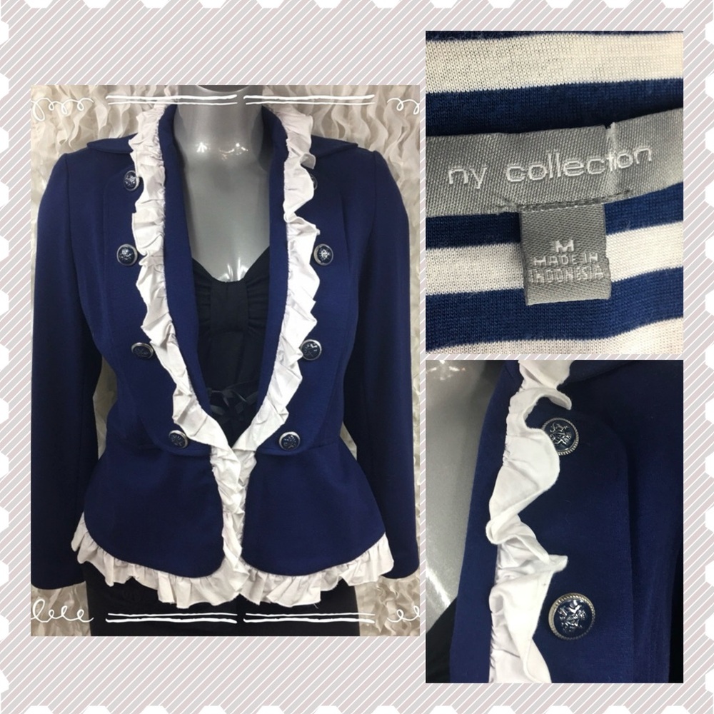 NY COLLECTION Blue with White Ruffle blazer jacket